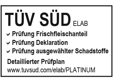 Hundefutter zubereitet durch Fleischsaftgarung zum Schutz der Hundegesundheit TÜV SÜD ELAB prüft Hundefutter aus Fleischsaftgarung regelmäßig