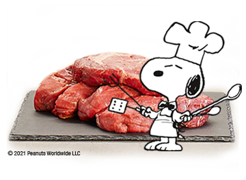 Snoopy zeigt besondere Eigenschaften des Hundefutter aus Fleischsaftgarung