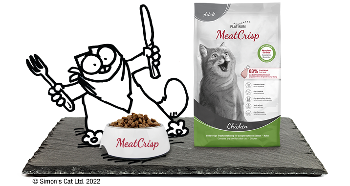 Simon's Cat liebt MeatCrisp Katzentrockennahrung