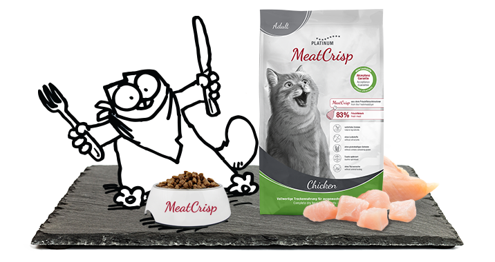 Simon's Cat houdt MeatCrisp droge voeding voor katten