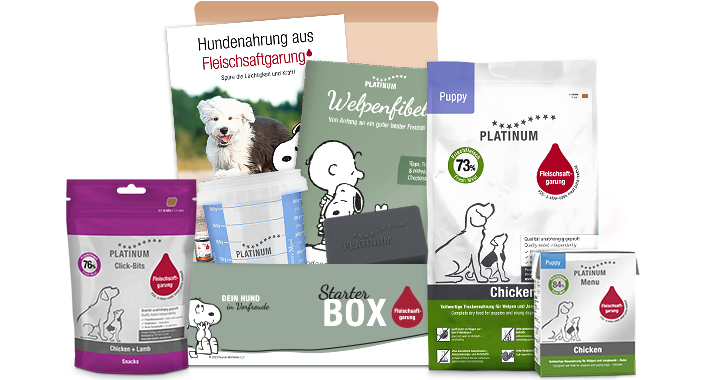 Welpentrockenfutter, Welpennassfutter, Spielzeug für Hunde, Informationen über Welpen, Messbecher für Hundefutter