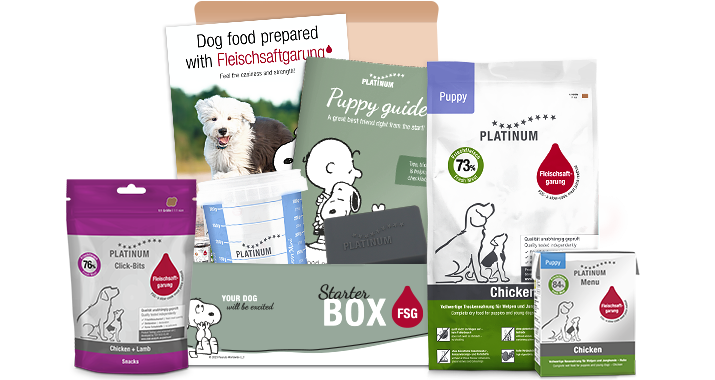 Dry puppy food, wet puppy food, toys for dogs, information about puppies, measuring cups for dog food