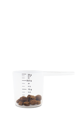 Measuring spoon for all types of dry cat food with a scale for measuring the correct feeding amount.