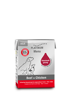 Tetra Recart carton with wet food from PLATINUM for dogs in chicken and beef flavour