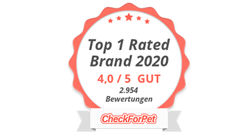 1re place dans la catégorie « alimentation animale » – Top Rated Brand au test d’alimentation animale CheckForPet Aliments pour chiens les mieux notés en 2020